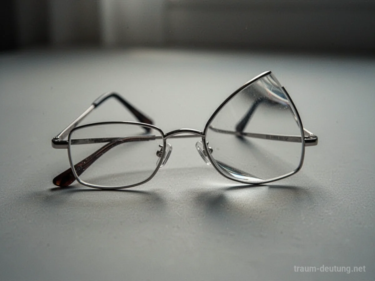 Eine verbogene Brille liegt auf einer Oberfläche.