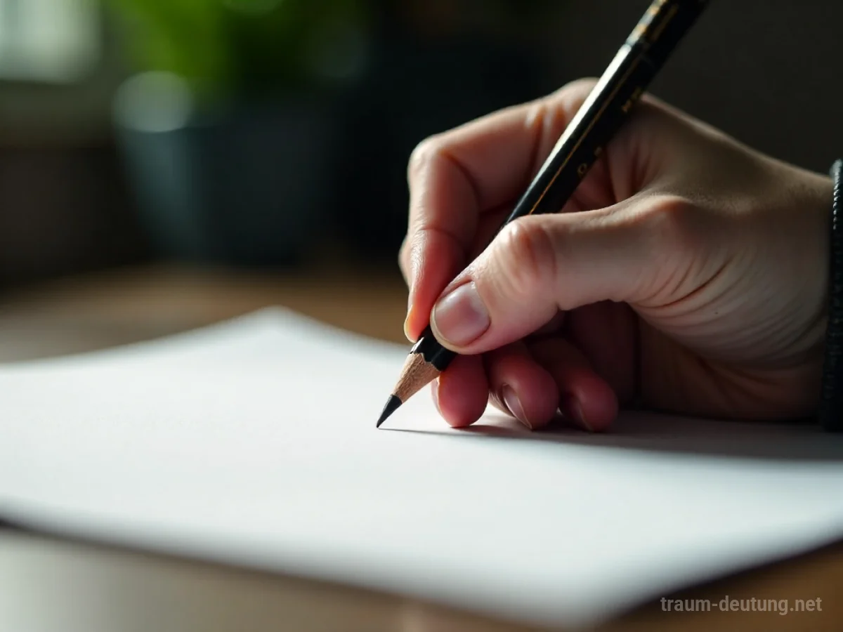 Hand schreibt mit Bleistift auf Papier