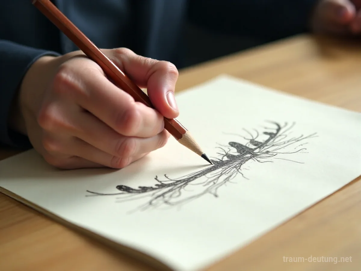 Hand zeichnet mit Bleistift auf Papier