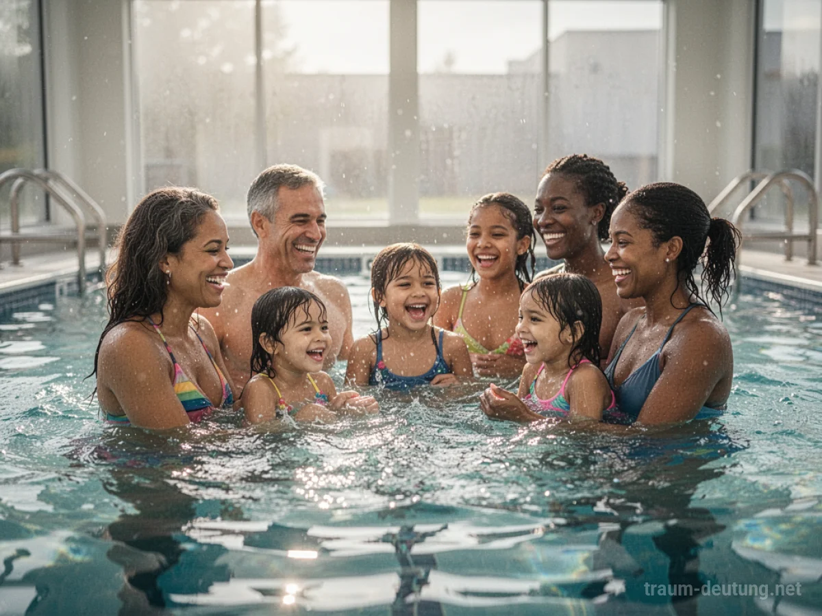 Familie beim gemeinsamen Baden im Pool