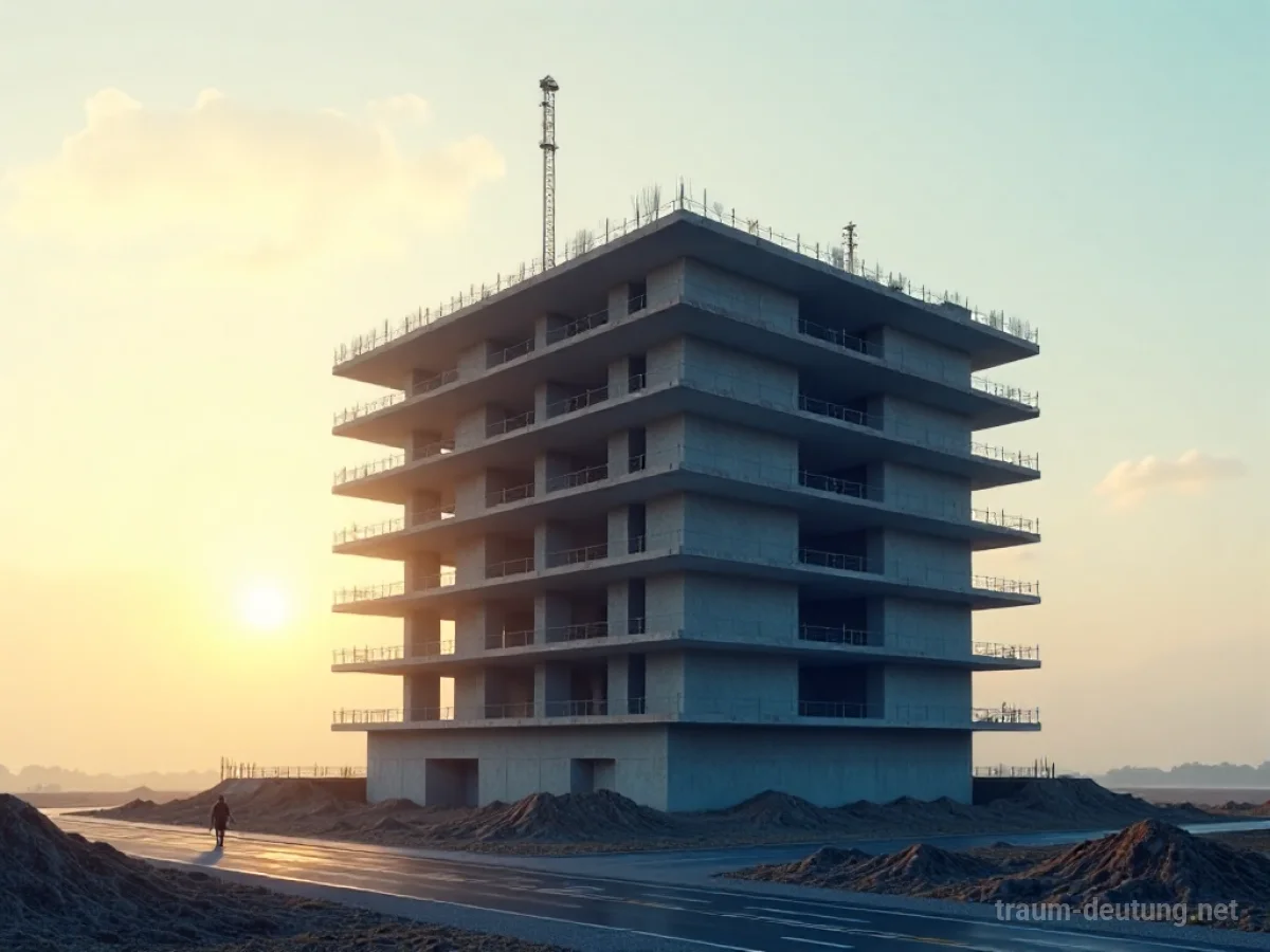 Ein moderner Neubau im Entstehen, beleuchtet von der Morgensonne.