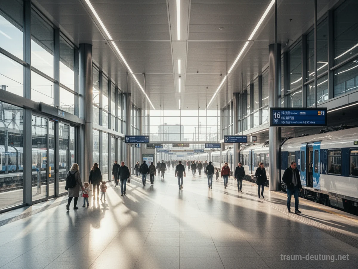 Moderner Bahnhof mit viel Glas und hellem Licht