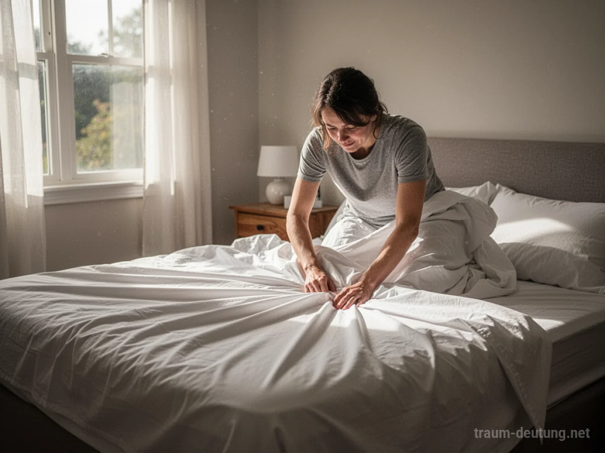 Ein neues Bett wird mit frischer Bettwäsche bezogen, das Zimmer ist hell und freundlich.