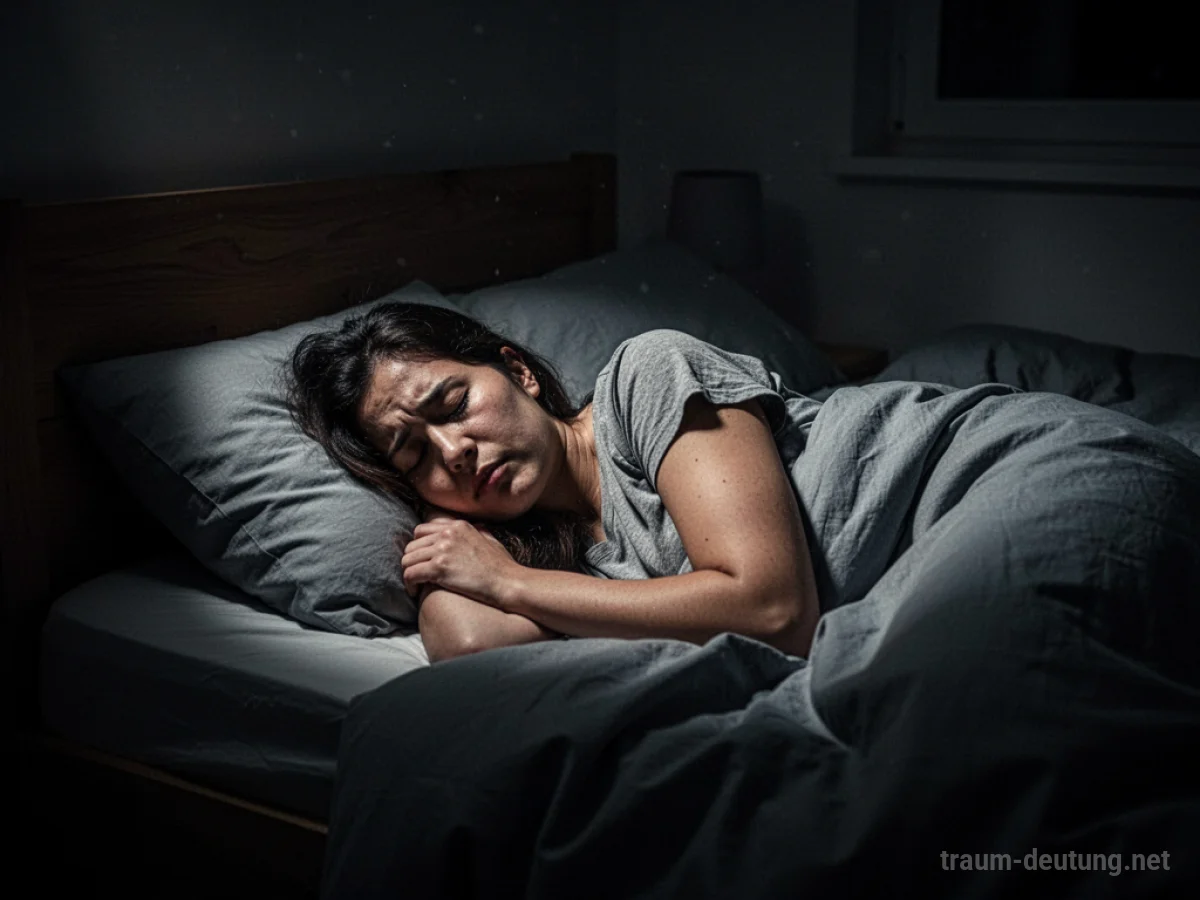 Eine Person liegt wach im dunklen Schlafzimmer und kann nicht einschlafen.