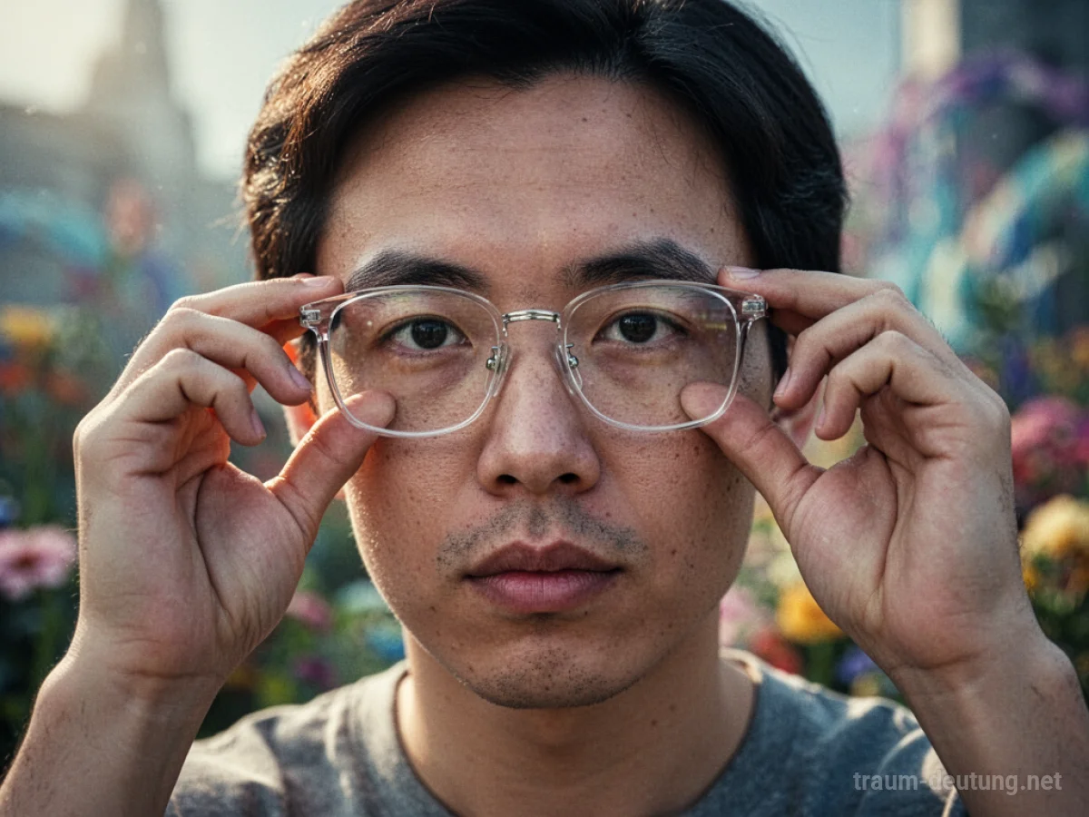 Person, die durch eine Brille mit klarem Blick schaut, die Umgebung ist scharf dargestellt.