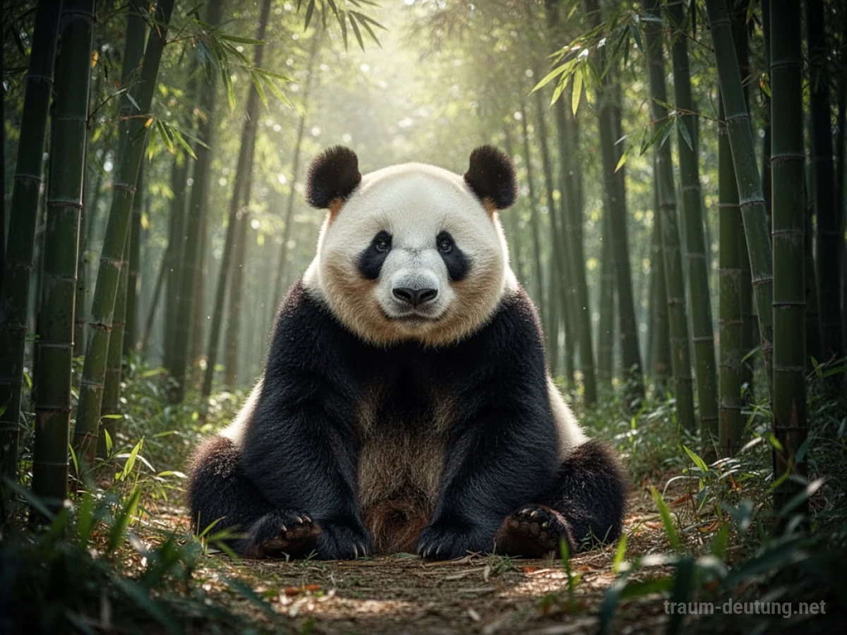 Ein friedlicher Pandabär sitzt in einem Bambuswald.