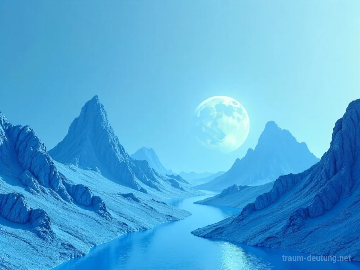 Eine surrealistische Landschaft, in der Himmel und Erde komplett blau sind
