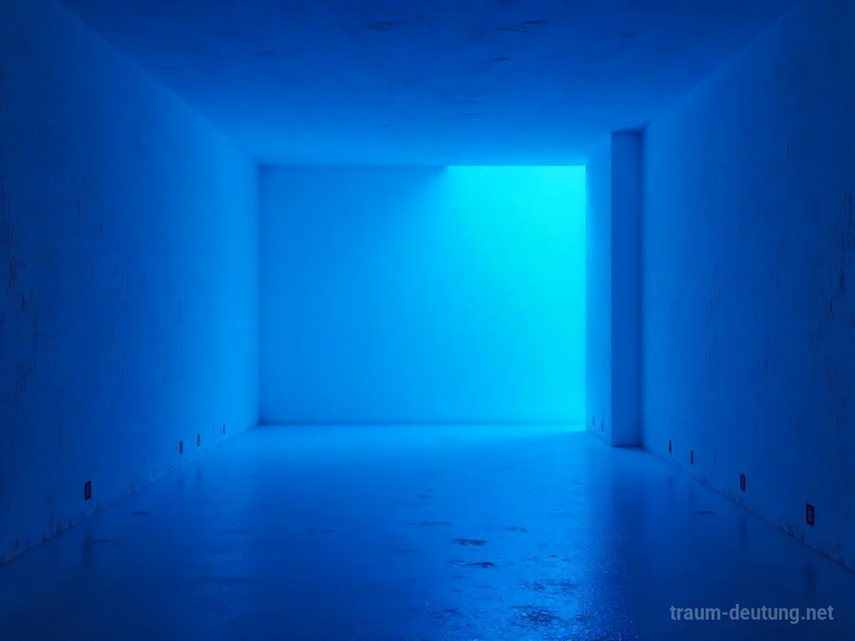 Ein Raum, der vollständig von blauem Licht erfüllt ist, mit angedeuteten Wänden und Boden.