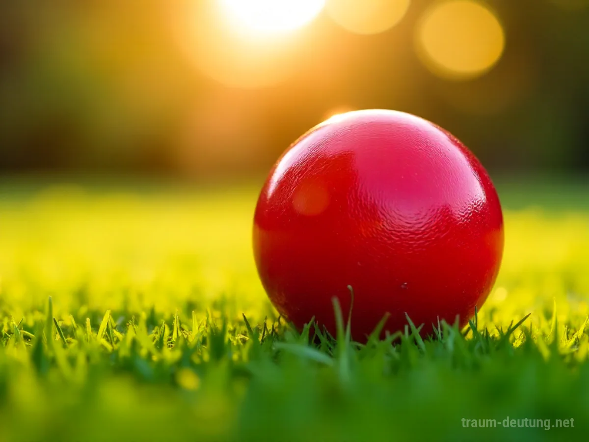 Ein leuchtend roter Ball liegt auf sattgrünem Gras.