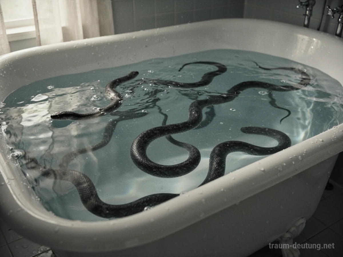 Schatten von Schlangen unter der Wasseroberfläche in einer Badewanne