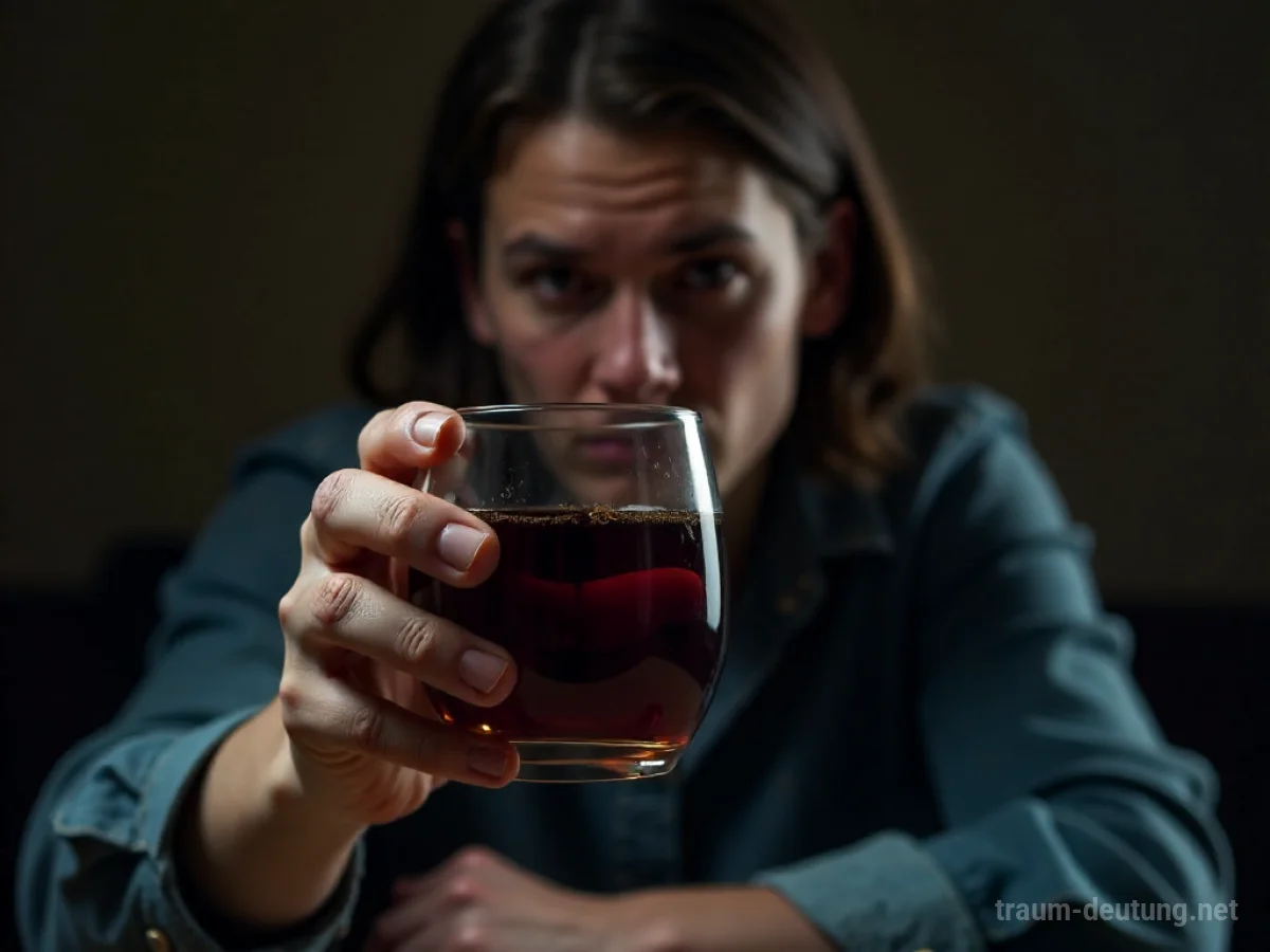 Person hält ein Glas mit unappetitlichem Getränk, enttäuschter Gesichtsausdruck