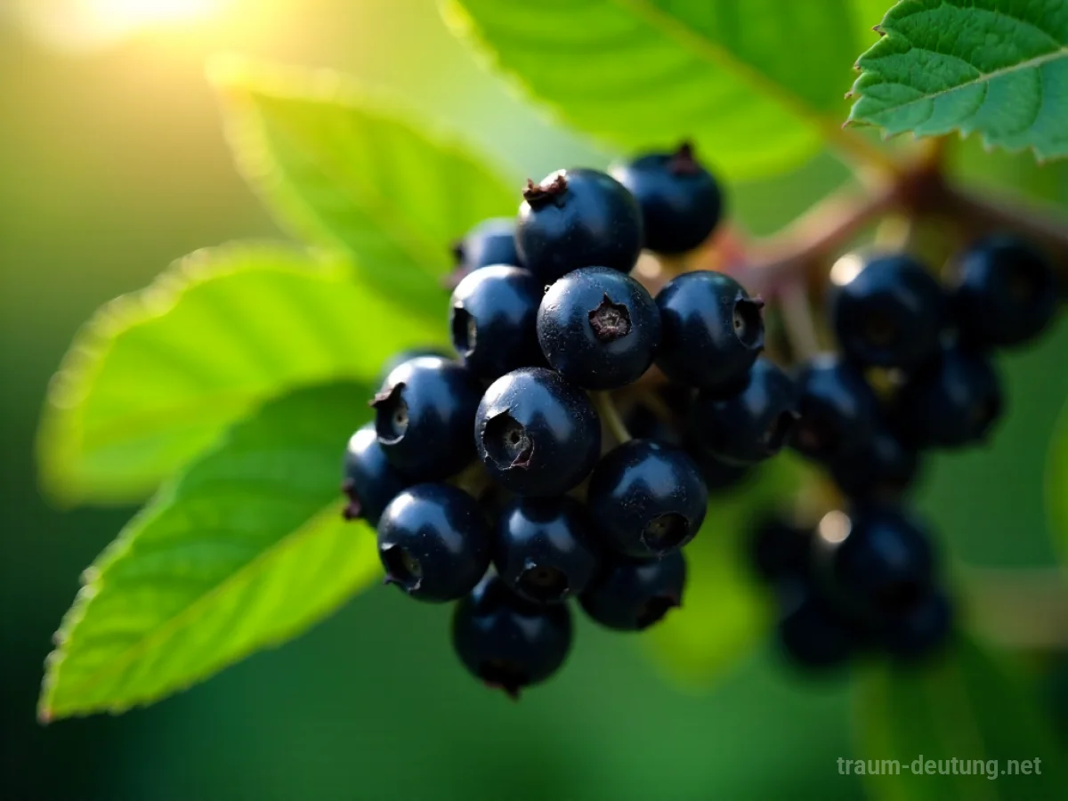 Reife schwarze Beeren im Sonnenlicht an einem Strauch