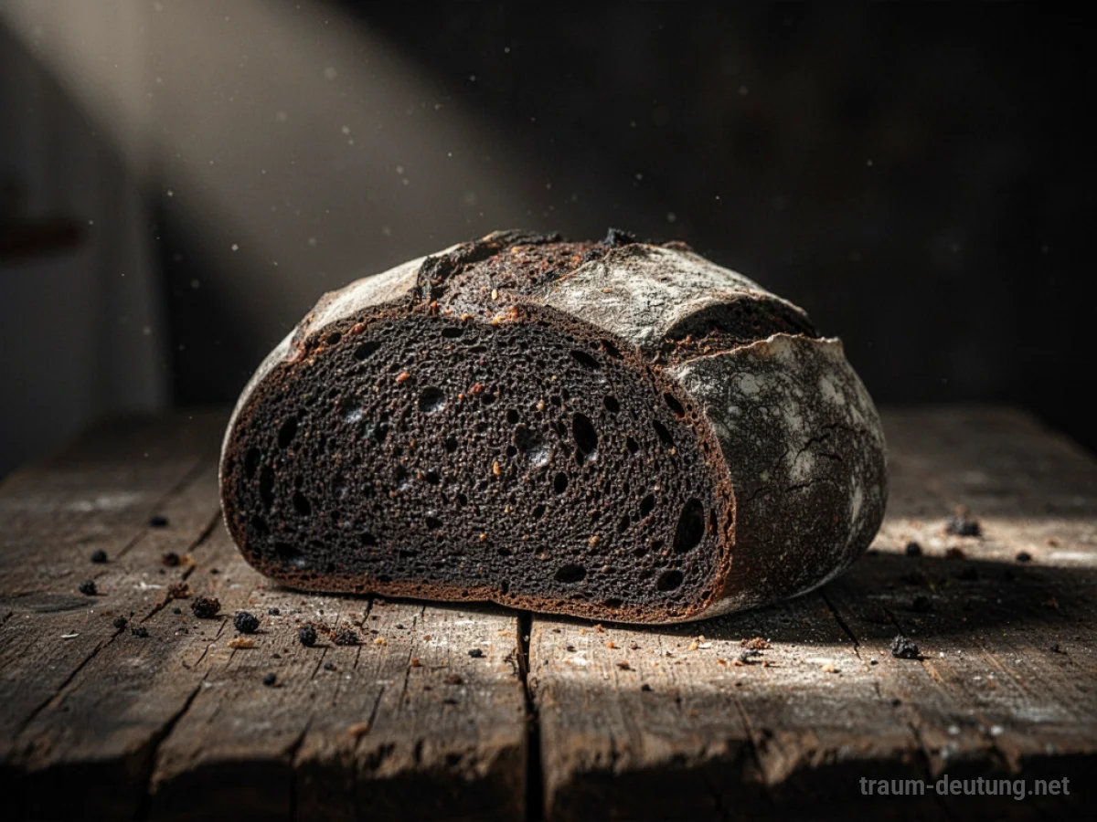 Ein dunkles Laib schwarzes Brot auf einer Holzoberfläche.