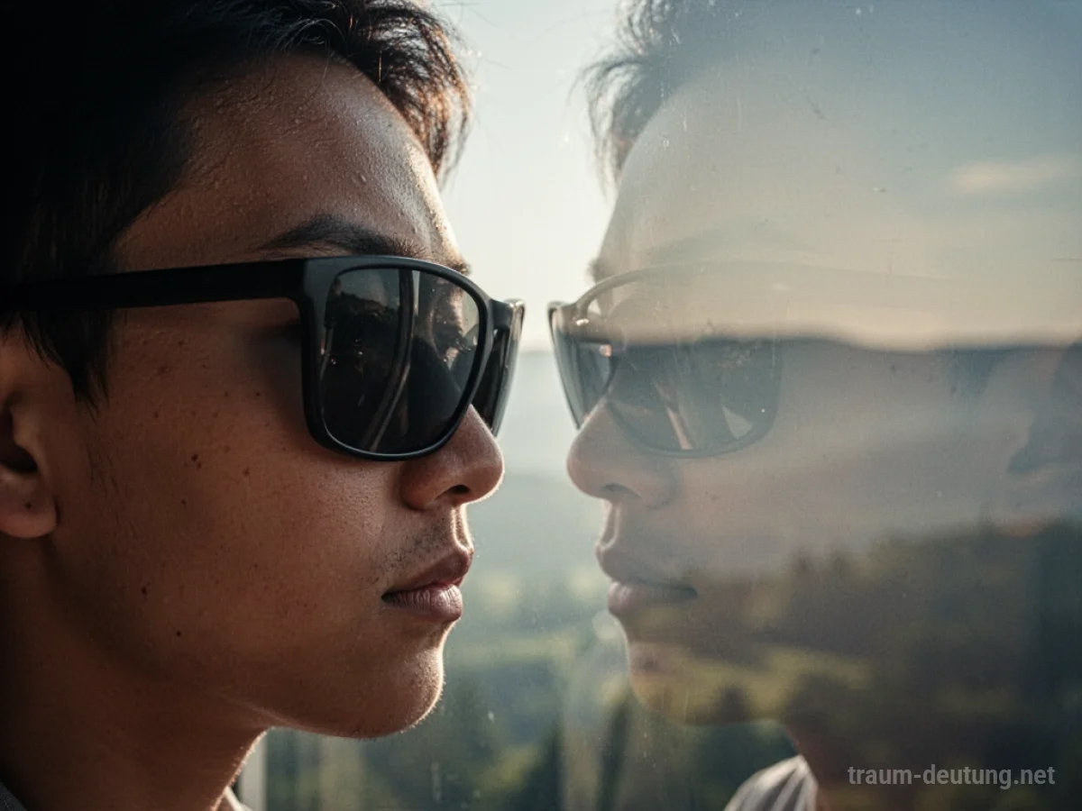 Person mit Sonnenbrille blickt auf eine helle Landschaft
