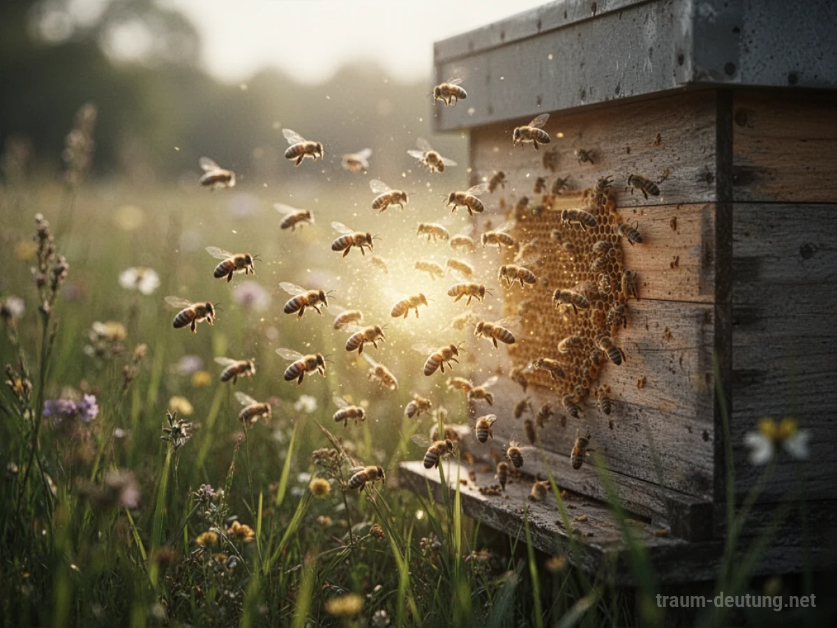 Summende Bienen in einer Wiese im Sonnenlicht