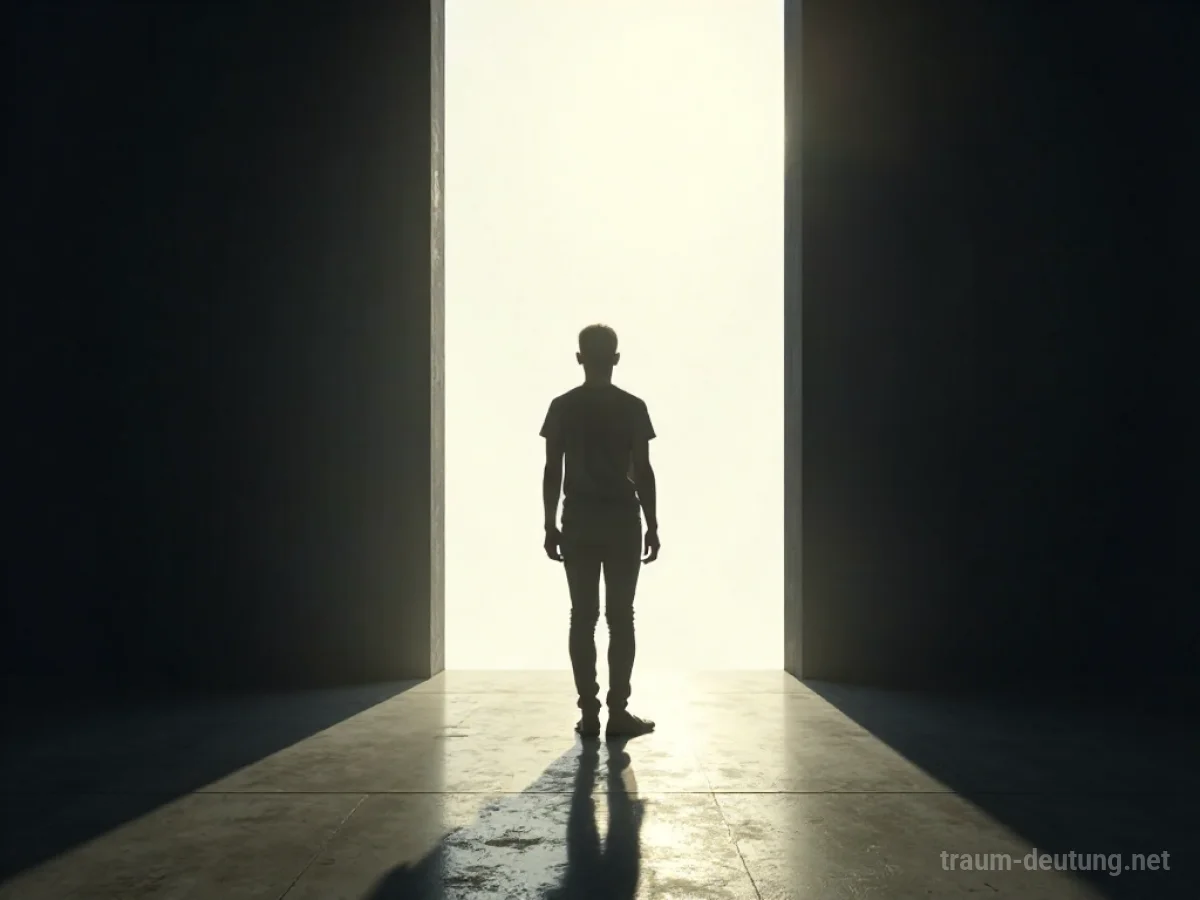 Silhouette einer Person, die sich von Schatten löst und Licht erreicht.