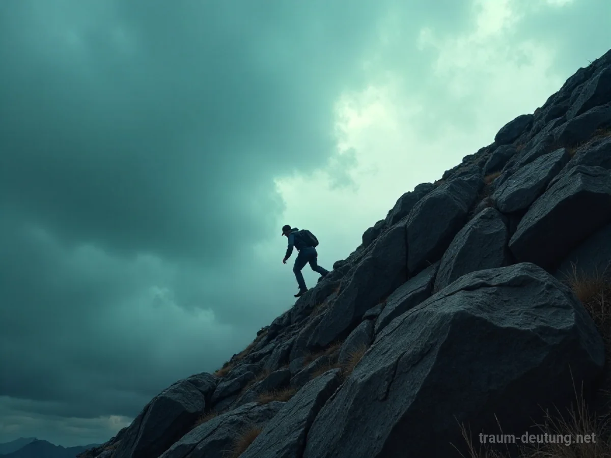 Eine Person stürzt einen felsigen Berg hinunter.