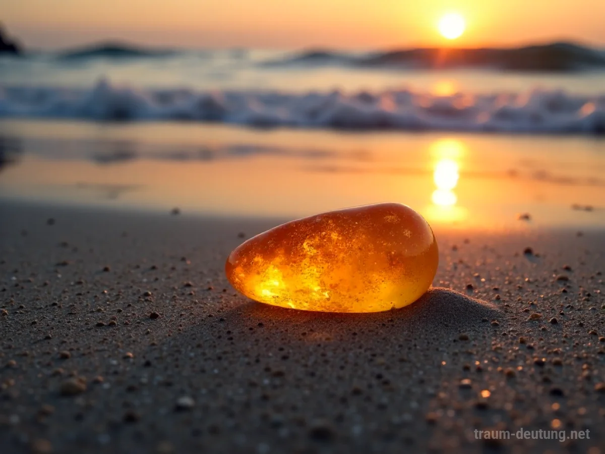 Bernstein am Strand im sanften Licht des Sonnenaufgangs