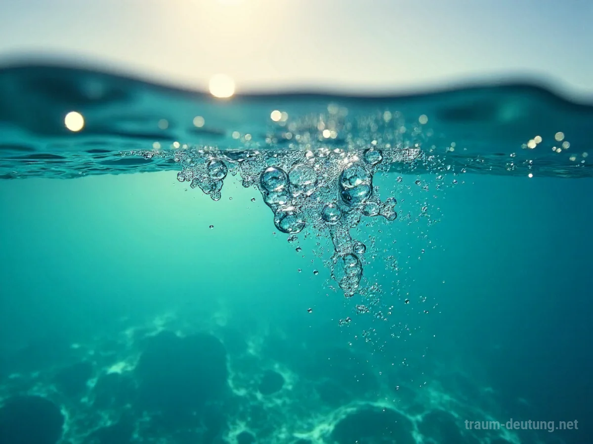 Kleine Luftblasen steigen in klarem Wasser auf.