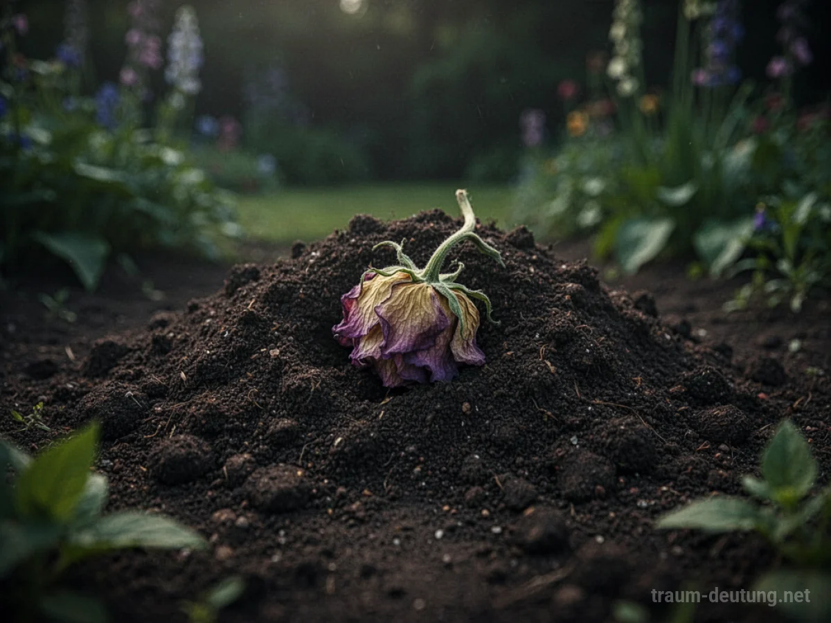 Eine Blume wird im Traum unter Erde versteckt.