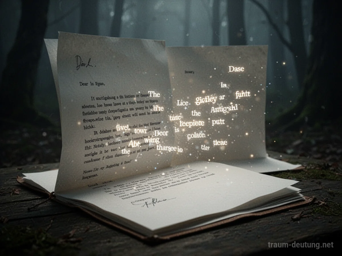 Ein Brief, dessen Inhalt sich im Traum verändert, mit sich wandelnden Buchstaben auf den Seiten.