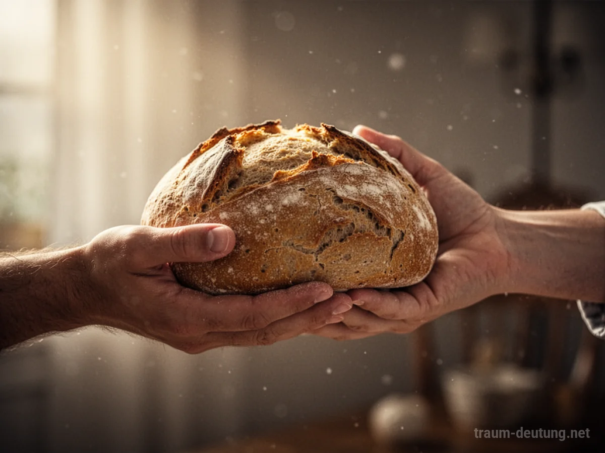 Hand reicht einem anderen Menschen ein Brot