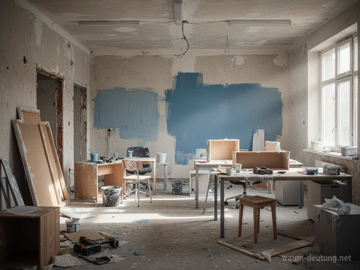 Büro wird renoviert, mit neuen Möbeln und gestrichenen Wänden
