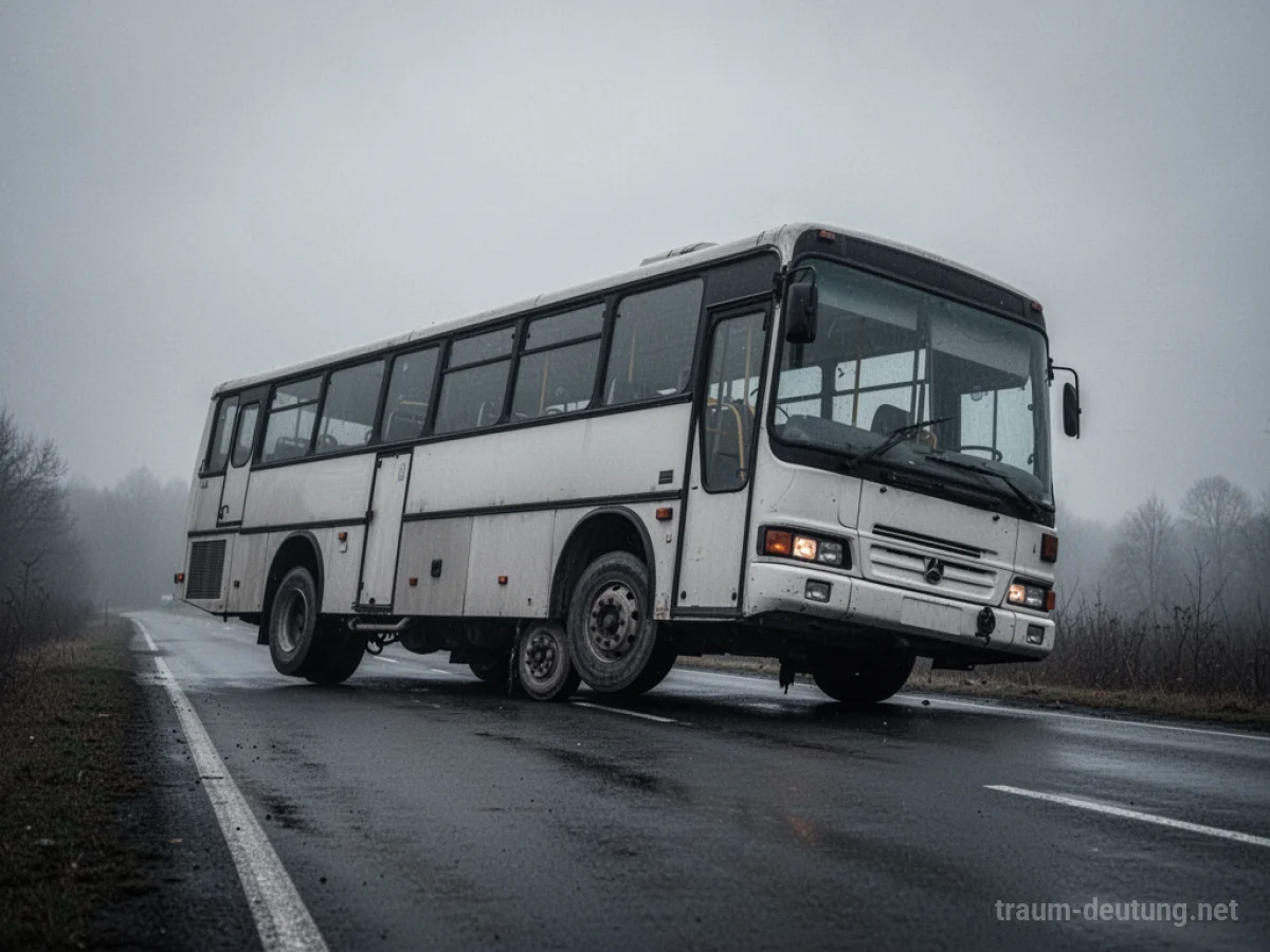 Ein Bus ohne Räder steht auf einer Straße.