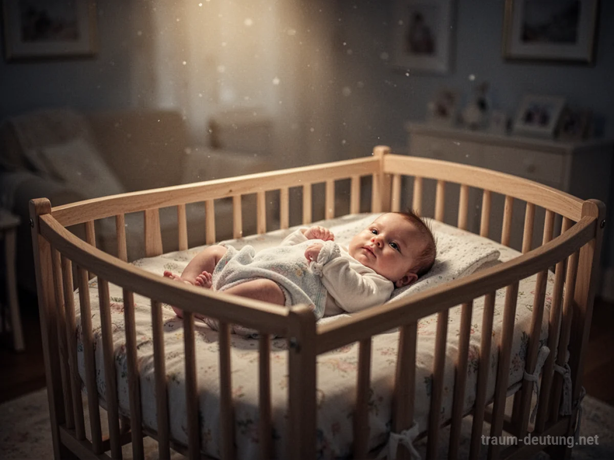 Ein Baby in einer Wiege im sanften Licht.