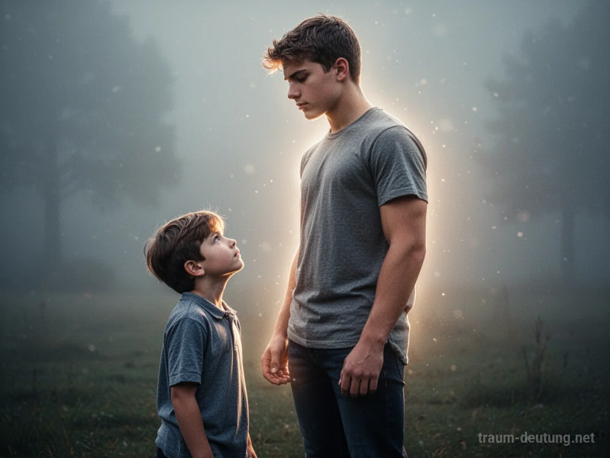 Jüngerer Bruder blickt zu seinem älteren Bruder auf, der stark und beschützend dasteht.
