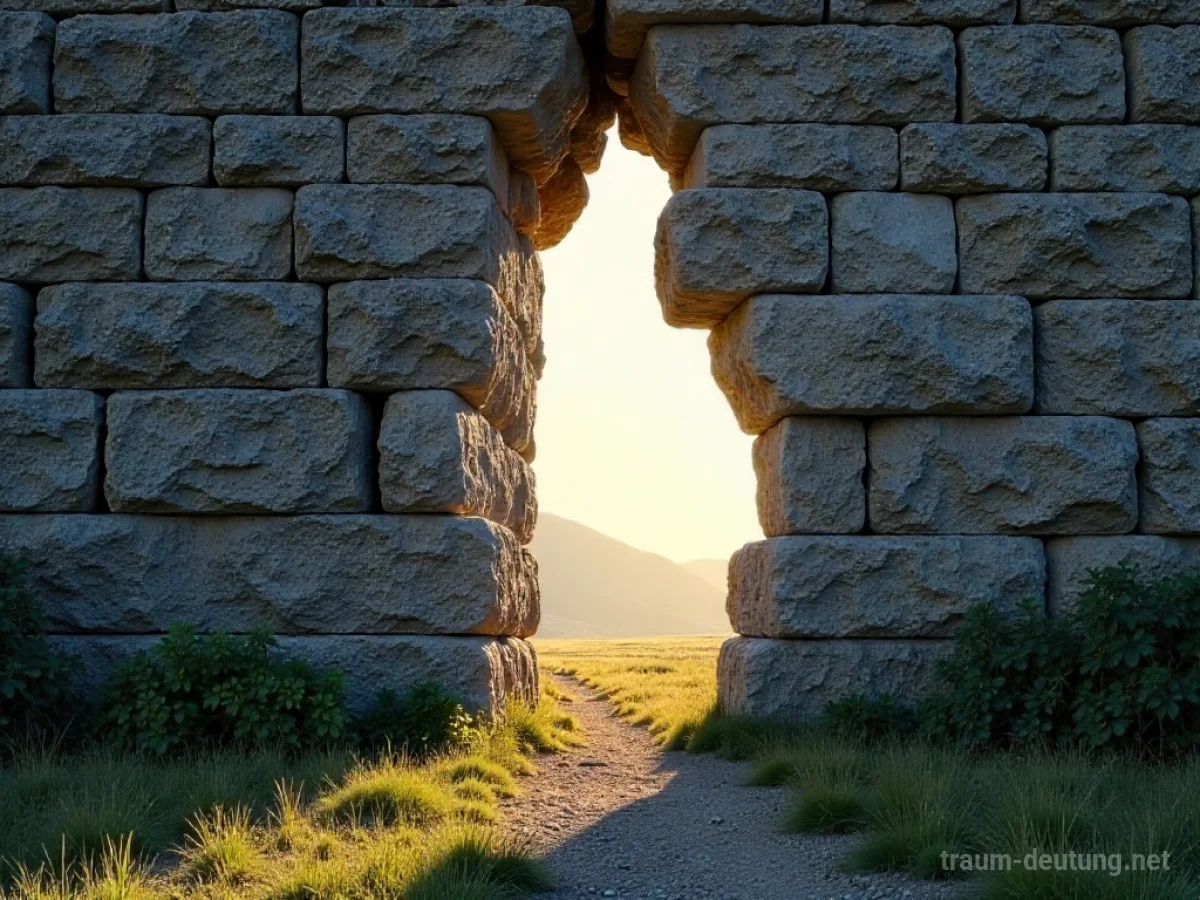 Eine zerbrechende Steinmauer mit Licht, das durch die Risse scheint.