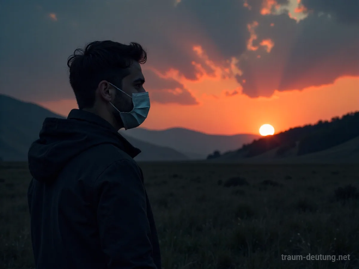 Silhouette einer Person mit Maske blickt in die Ferne