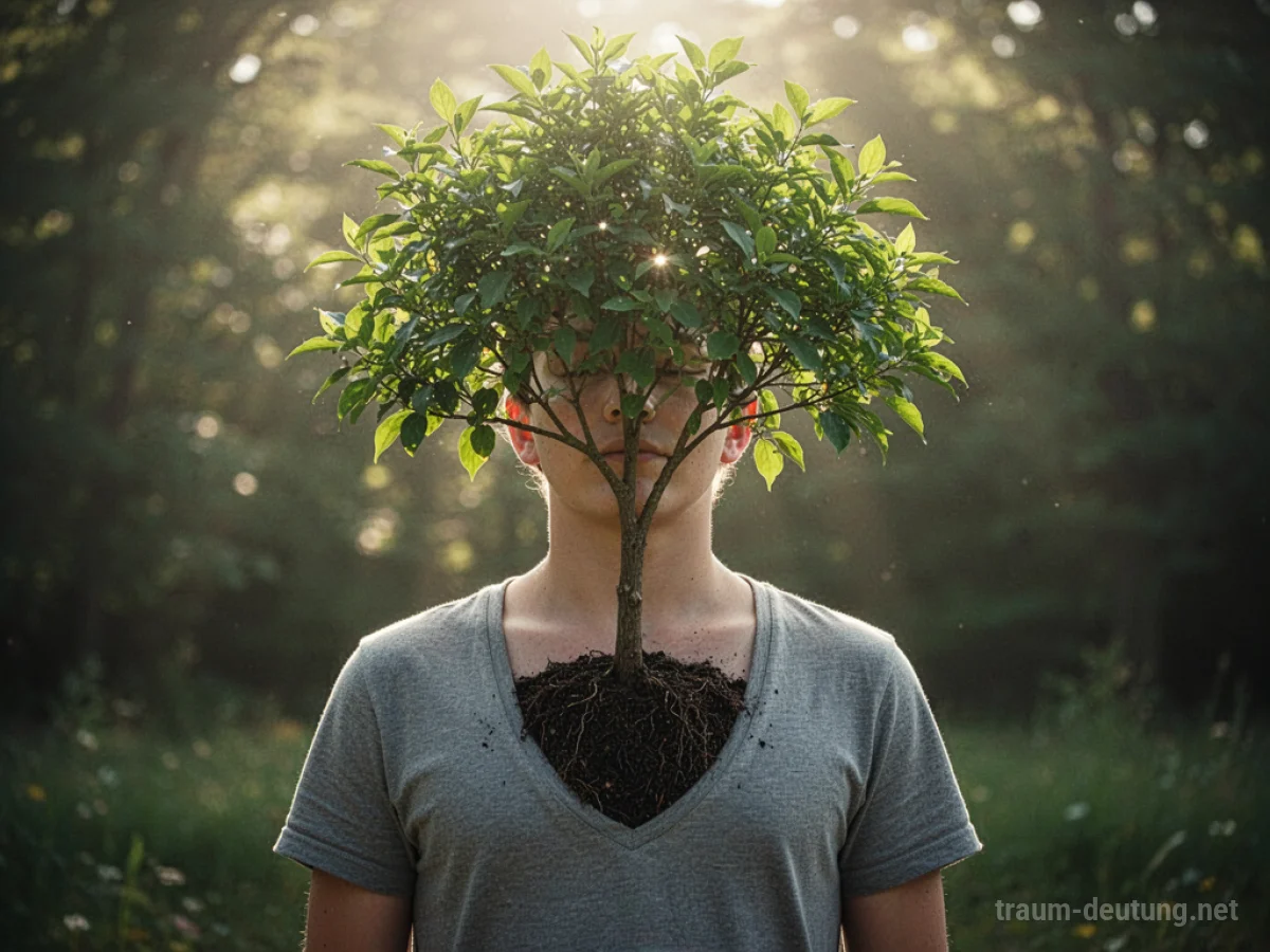 Ein Baum wächst aus der Brust einer Person, umgeben von sanftem Licht.