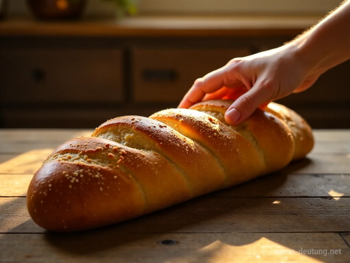 Frisches Baguette auf Holztisch im sanften Licht