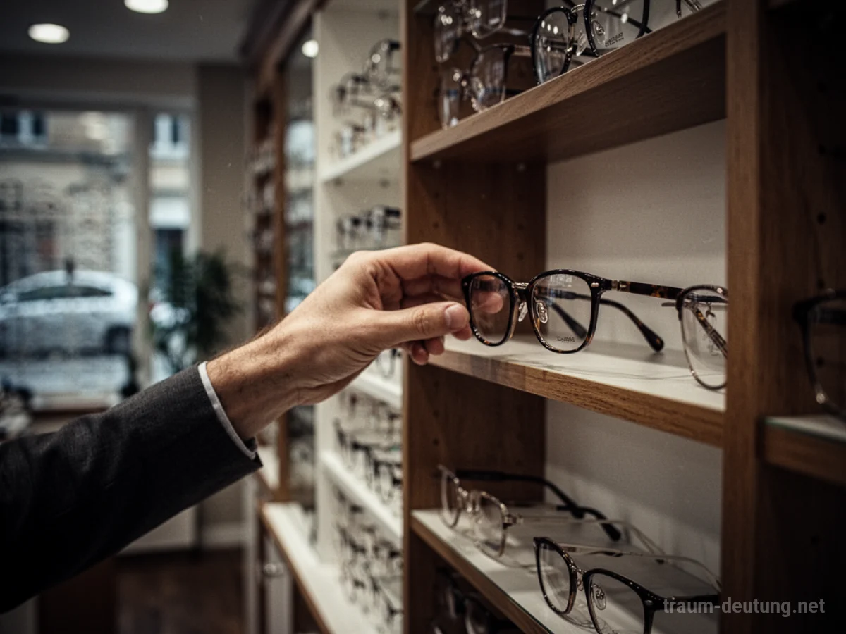 Hand greift nach Brille in einem Laden