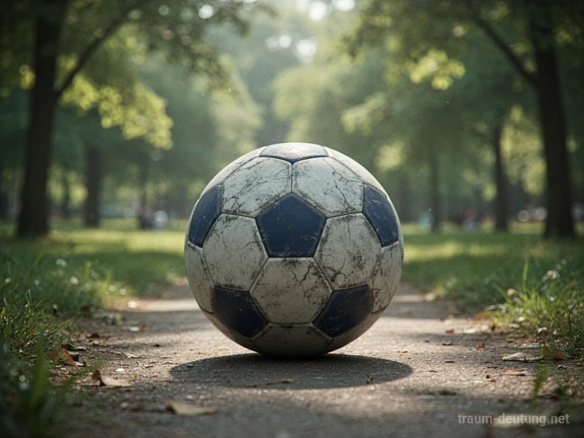 Ein Fußball liegt auf einem sonnigen Weg in einem Park.