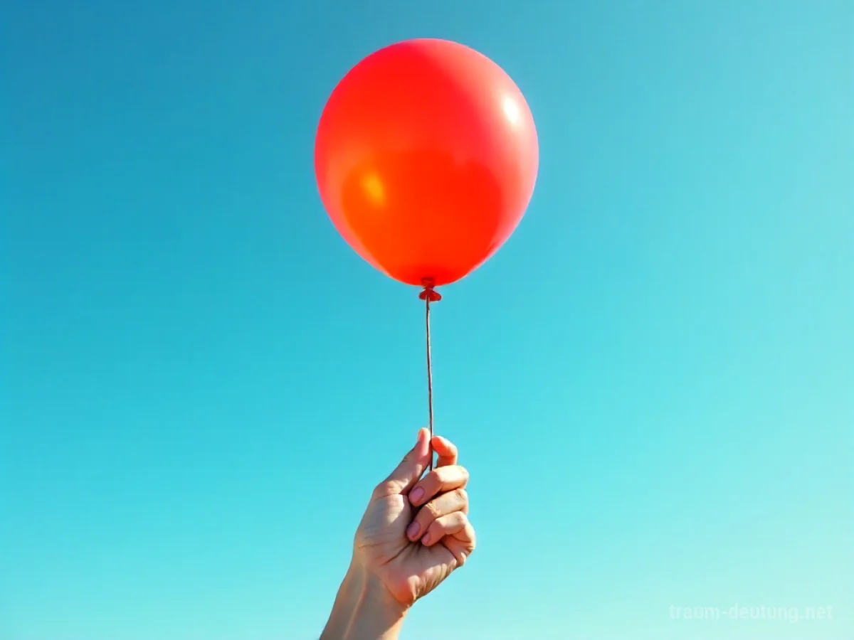 Hand hält Ballon-Schnur, Ballon steigt in den Himmel