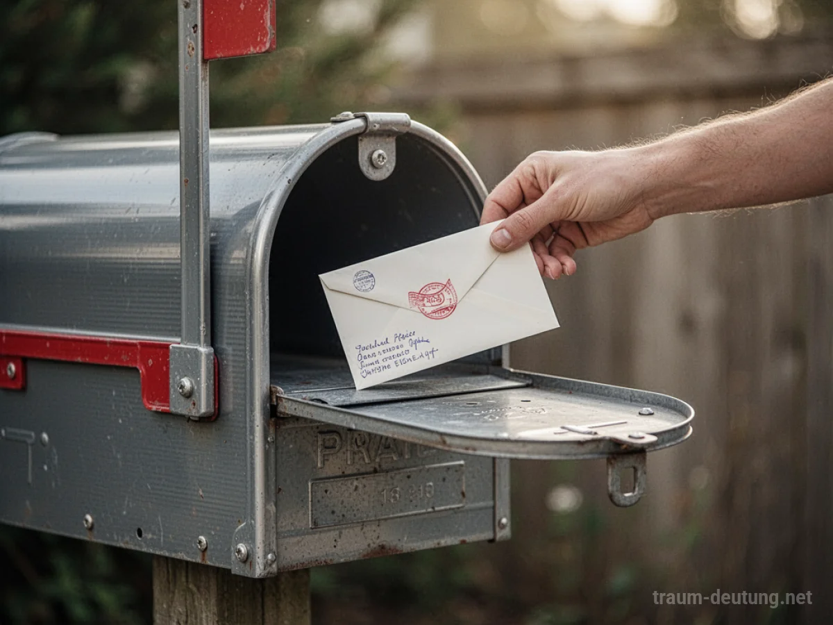 Hand steckt einen Brief in einen Briefkasten.