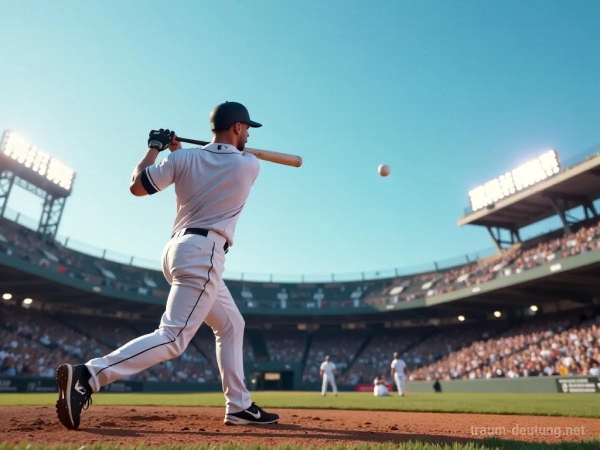 Baseballspieler schlägt einen Home Run über das Stadiondach in den Himmel