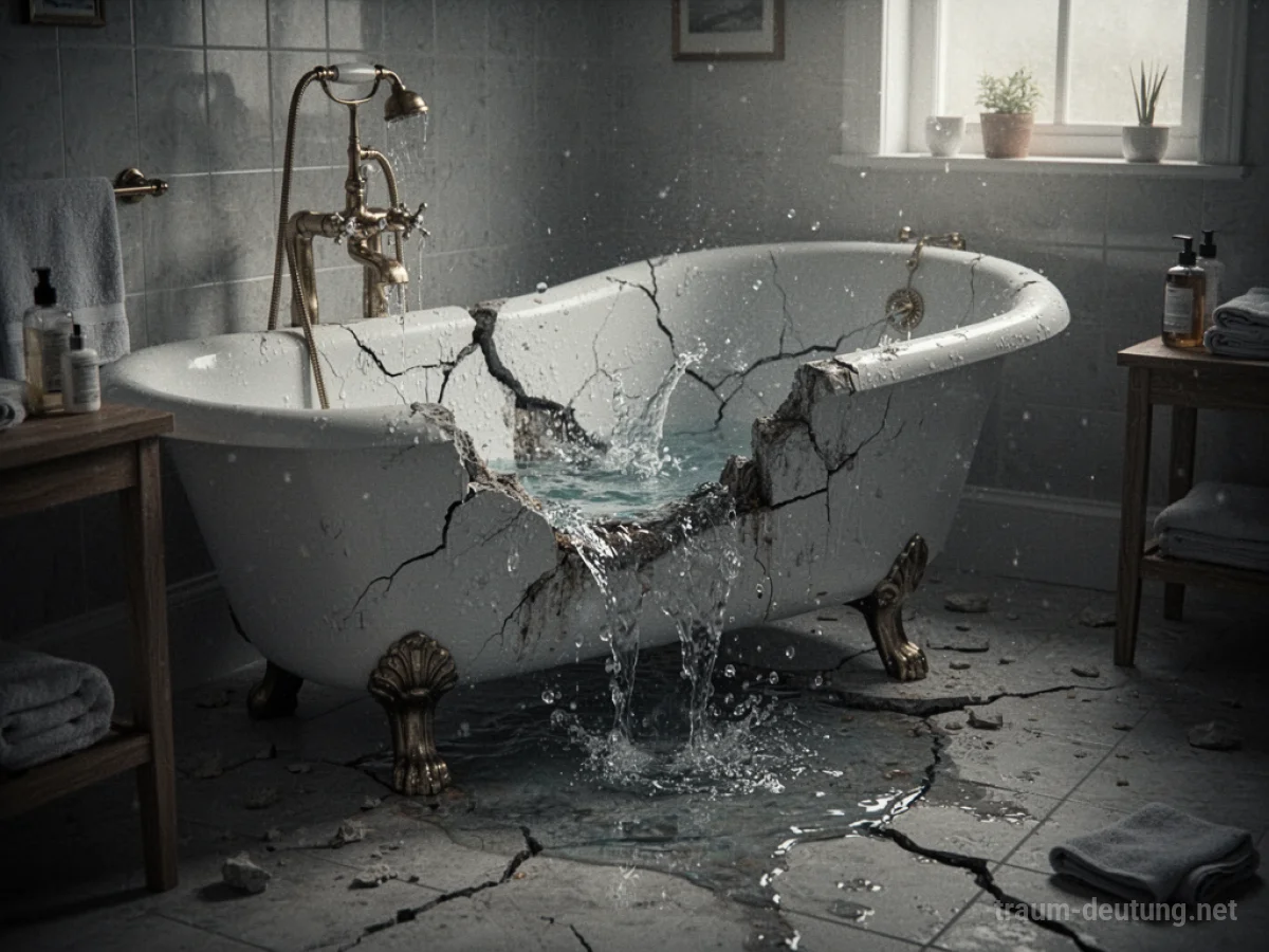 Eine platzende Badewanne mit austretendem Wasser