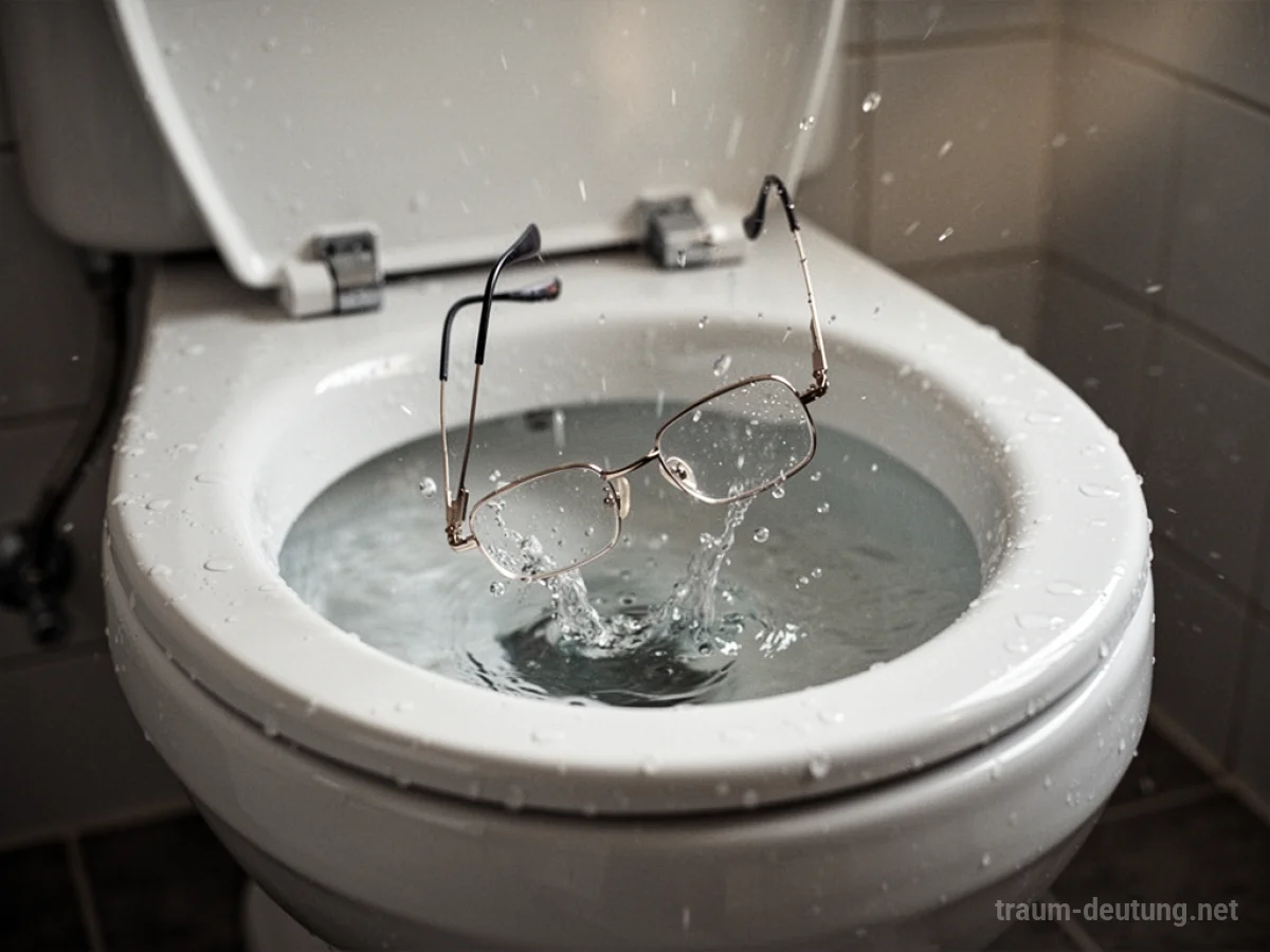Brille fällt in eine Toilettenschüssel