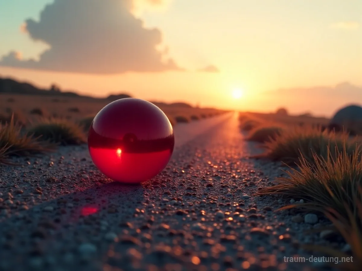 Ein roter Ball rollt einen Weg entlang in die Ferne.