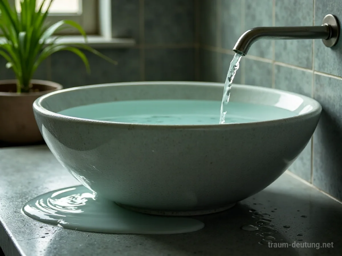 Ein überlaufendes Becken im Traum, Wasser ergießt sich auf den Boden