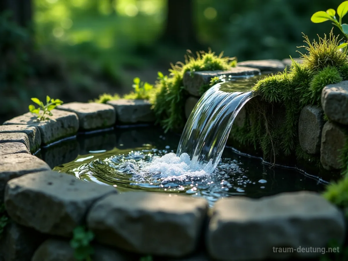 Ein überlaufender Brunnen, aus dem Wasser in einen umliegenden Bereich fließt.