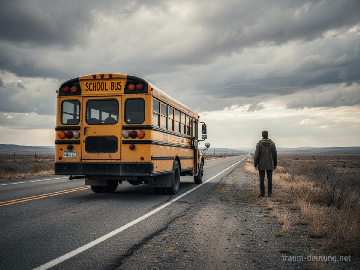Ein einsamer Mensch steht an einer Straße, während ein Bus wegfährt.
