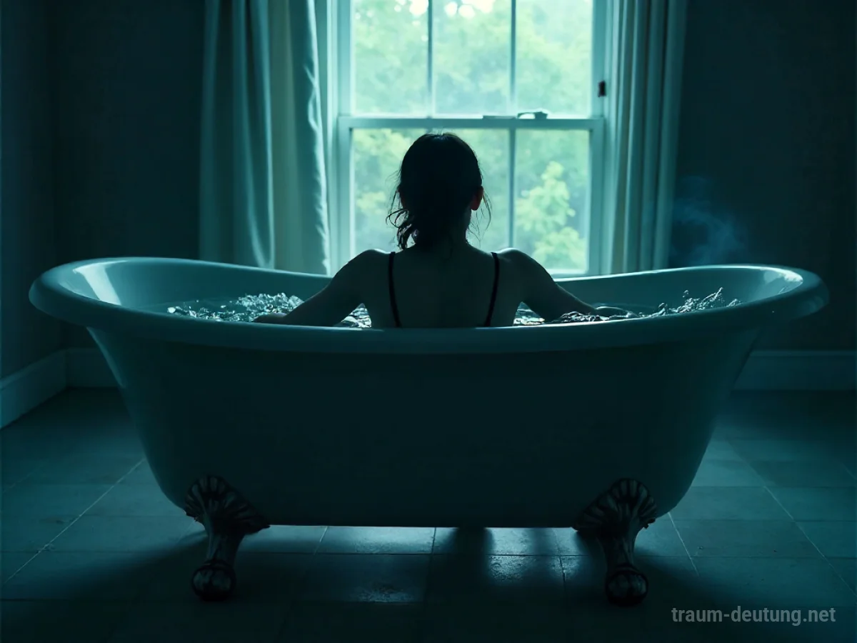 Silhouette einer Person, die in eine Badewanne gezogen wird
