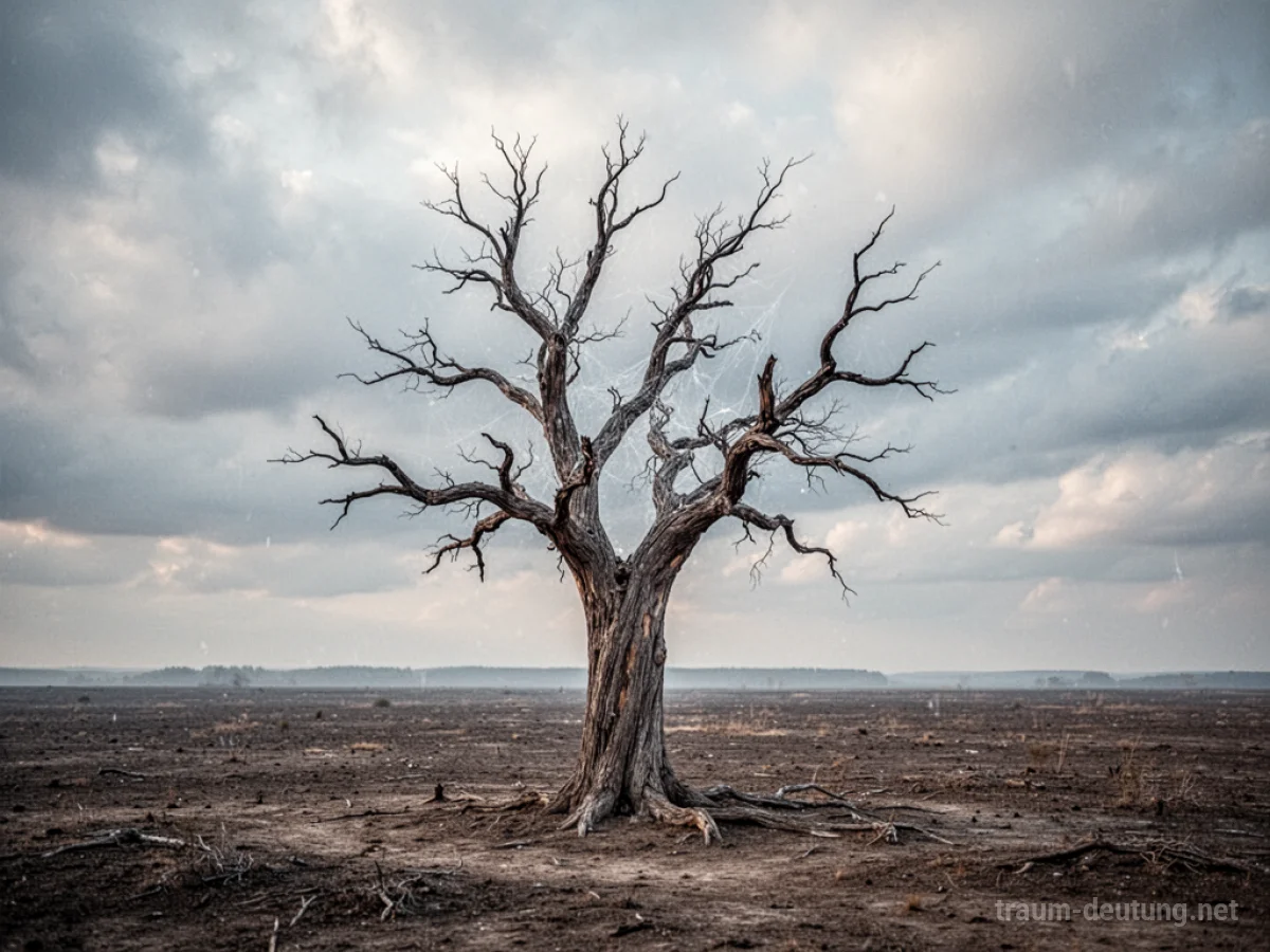 Ein einzelner, verdorrter Baum in karger Landschaft