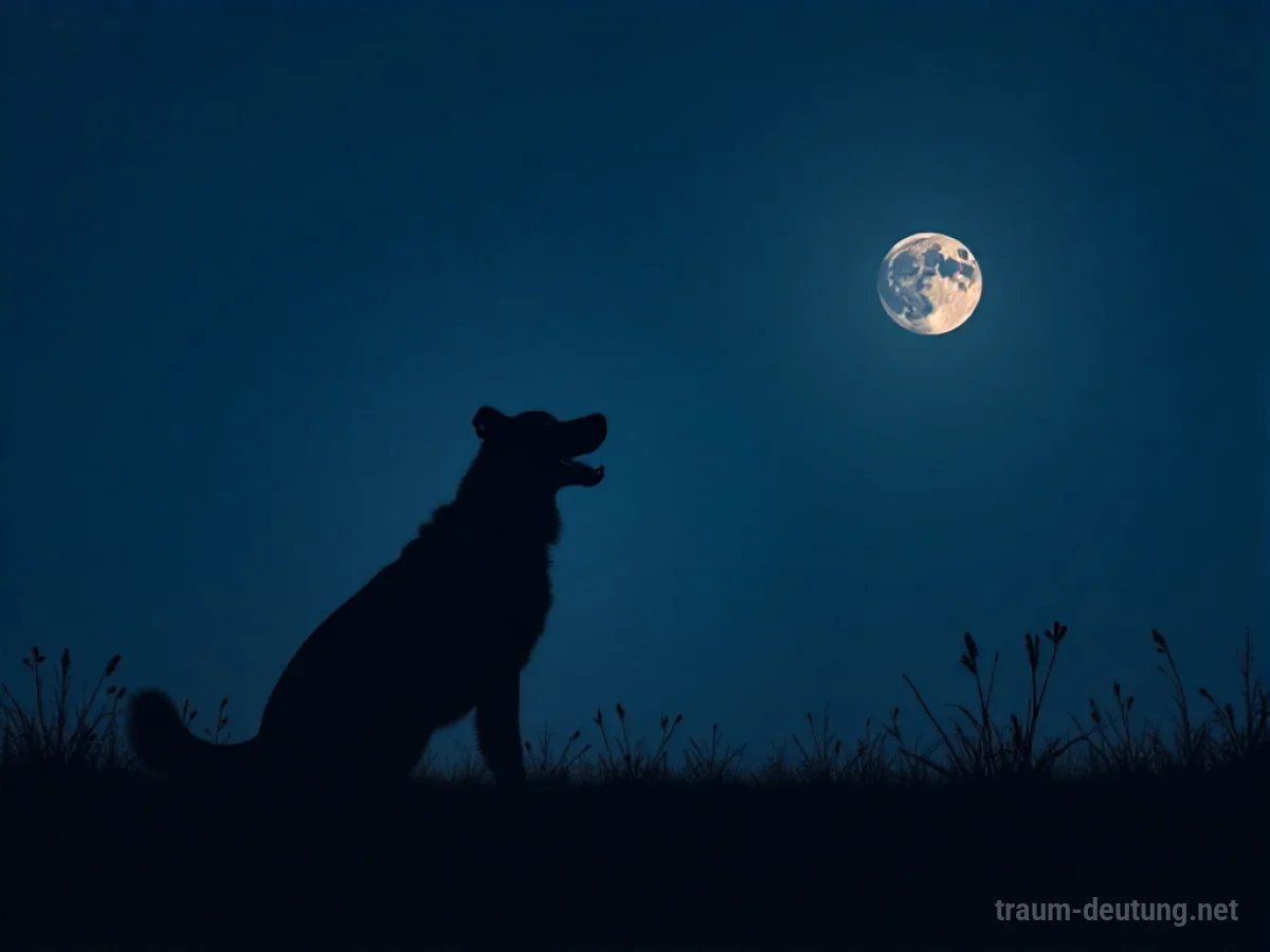 Hund bellt in der Ferne unter dunklem Nachthimmel