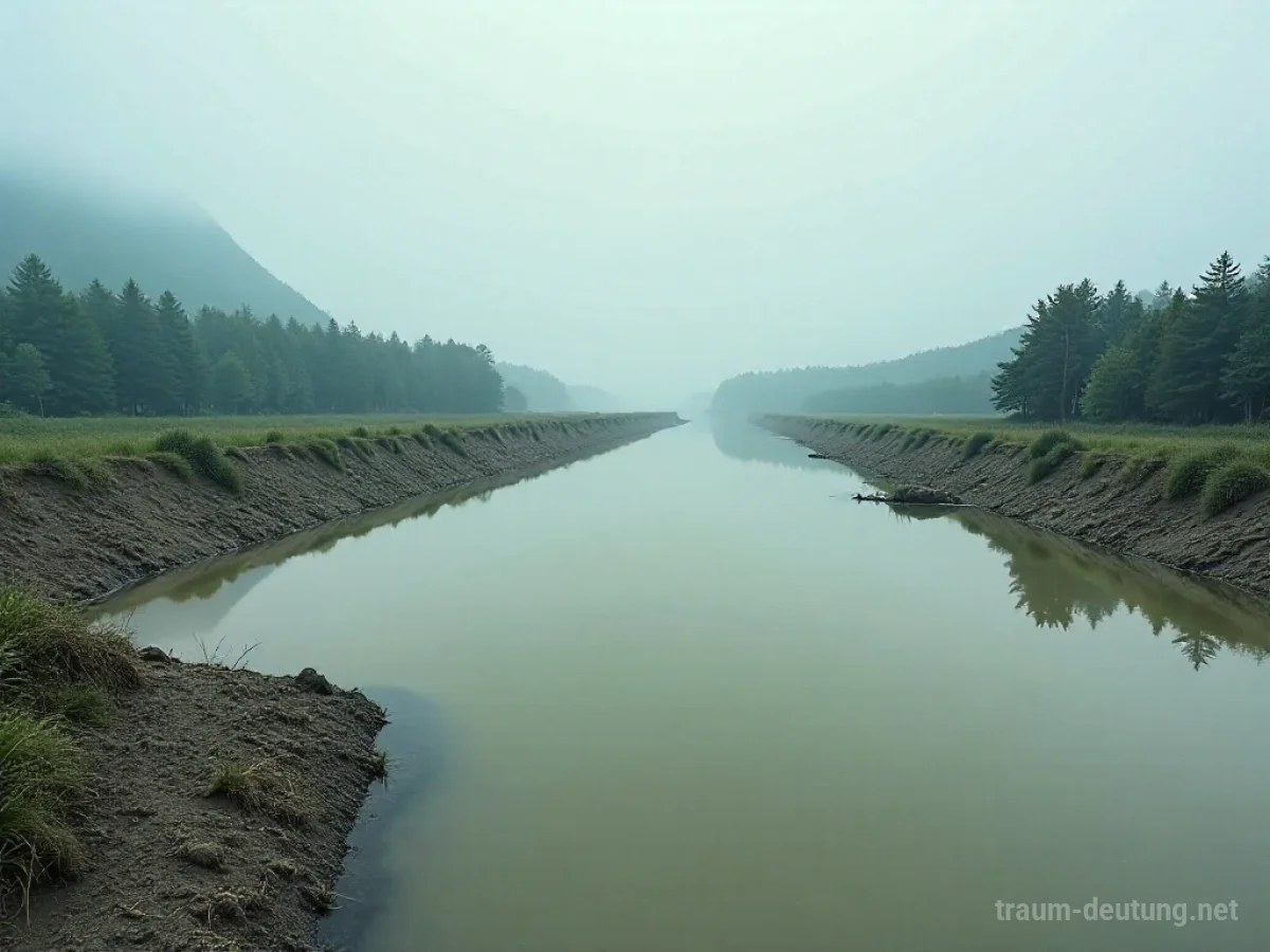 Ein ausgedehnter Boden, vollständig mit trübem Wasser bedeckt, unter einem grauen Himmel.