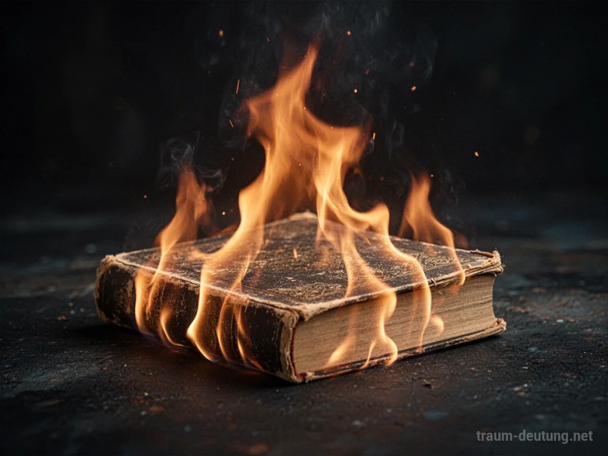 Ein brennendes Buch im Traum mit Flammen, die es umgeben.